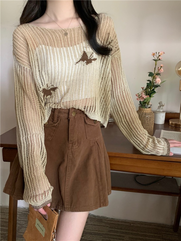 Long sleeve summer sunscreen sweater gradient hollow tops