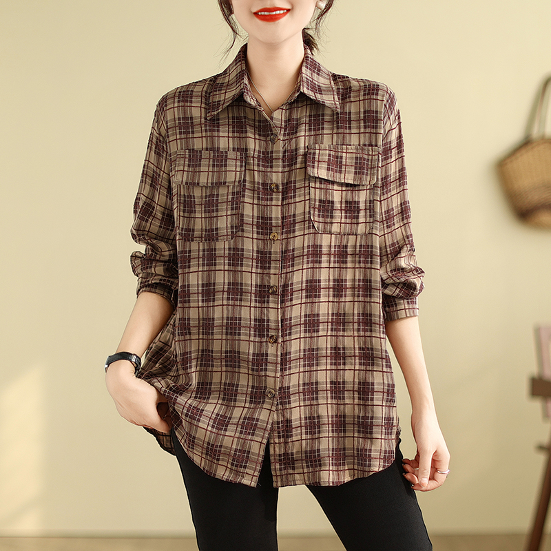 Casual autumn plaid long sleeve loose large yard shirt