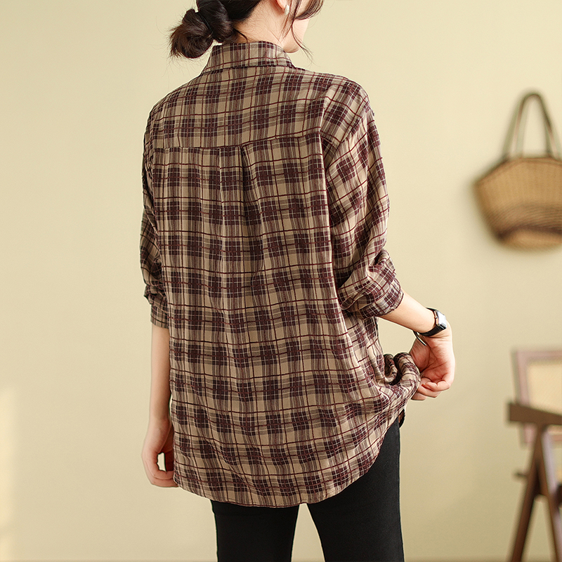 Casual autumn plaid long sleeve loose large yard shirt