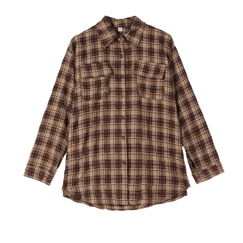 Casual autumn plaid long sleeve loose large yard shirt