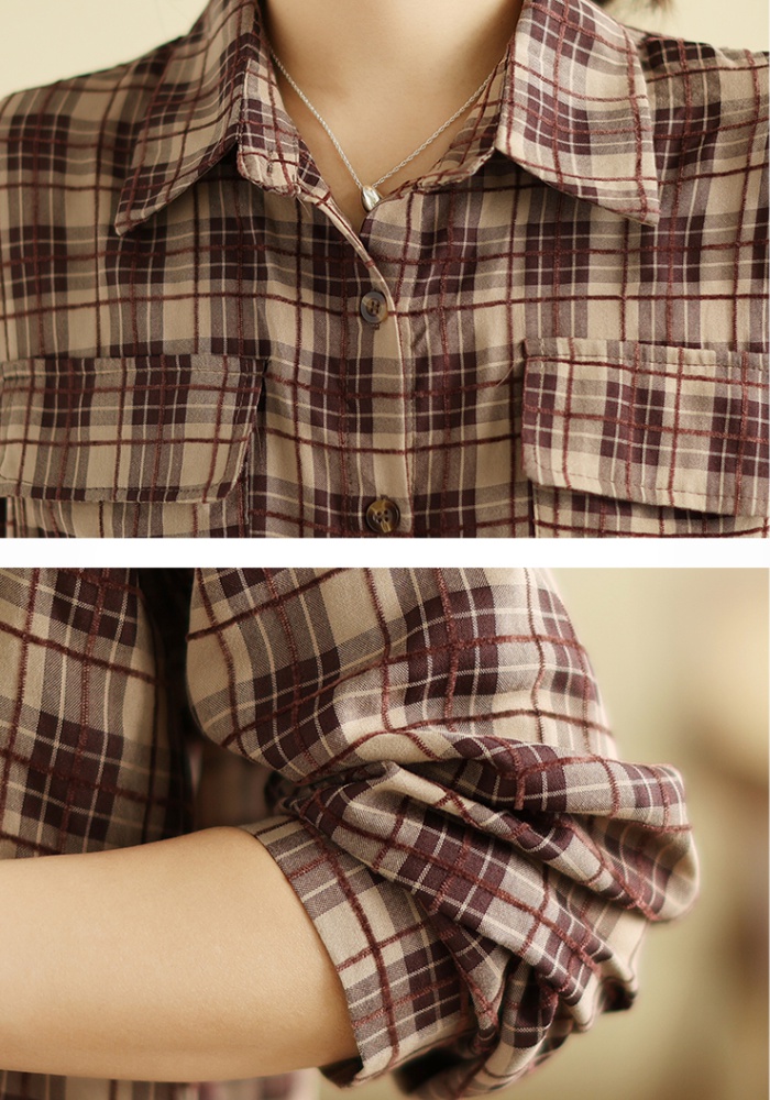 Casual autumn plaid long sleeve loose large yard shirt