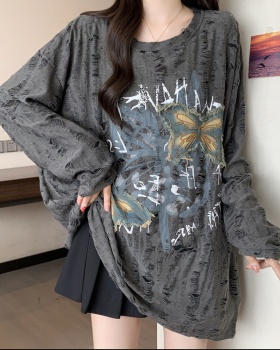 Long sleeve loose T-shirt letters autumn tops for women