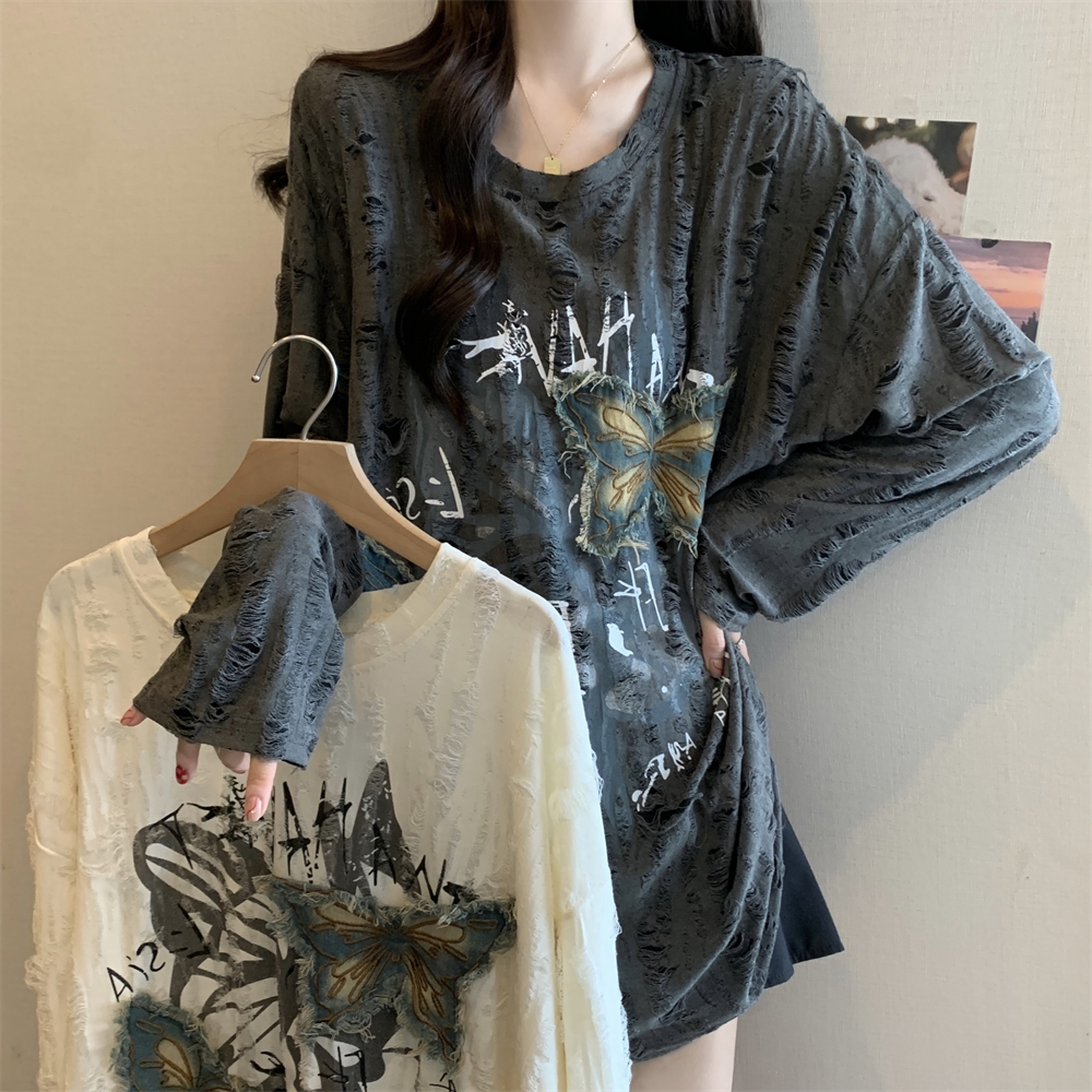 Long sleeve loose T-shirt letters autumn tops for women