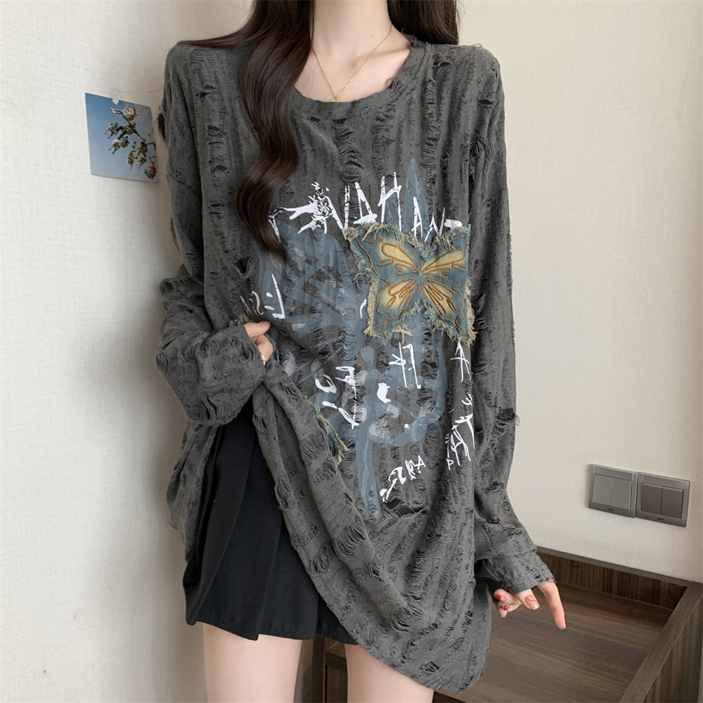 Long sleeve loose T-shirt letters autumn tops for women