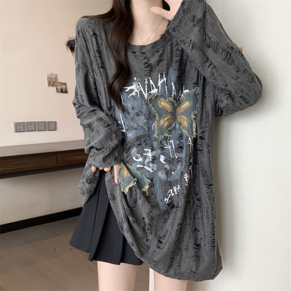 Long sleeve loose T-shirt letters autumn tops for women