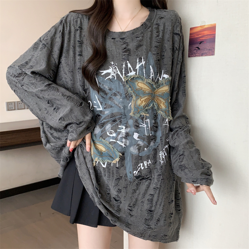 Long sleeve loose T-shirt letters autumn tops for women