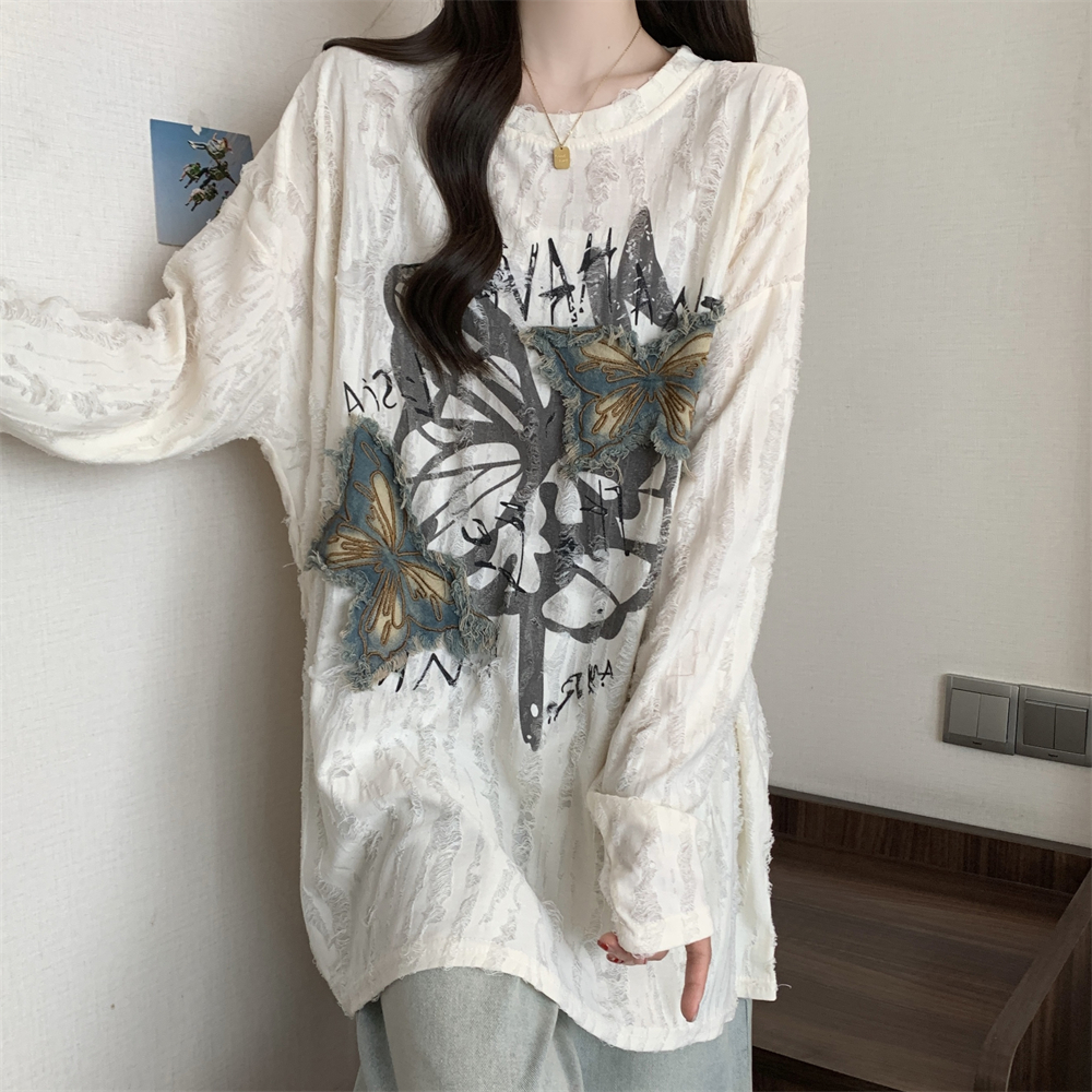 Long sleeve loose T-shirt letters autumn tops for women