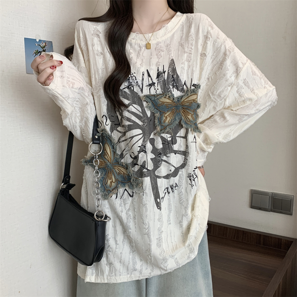 Long sleeve loose T-shirt letters autumn tops for women