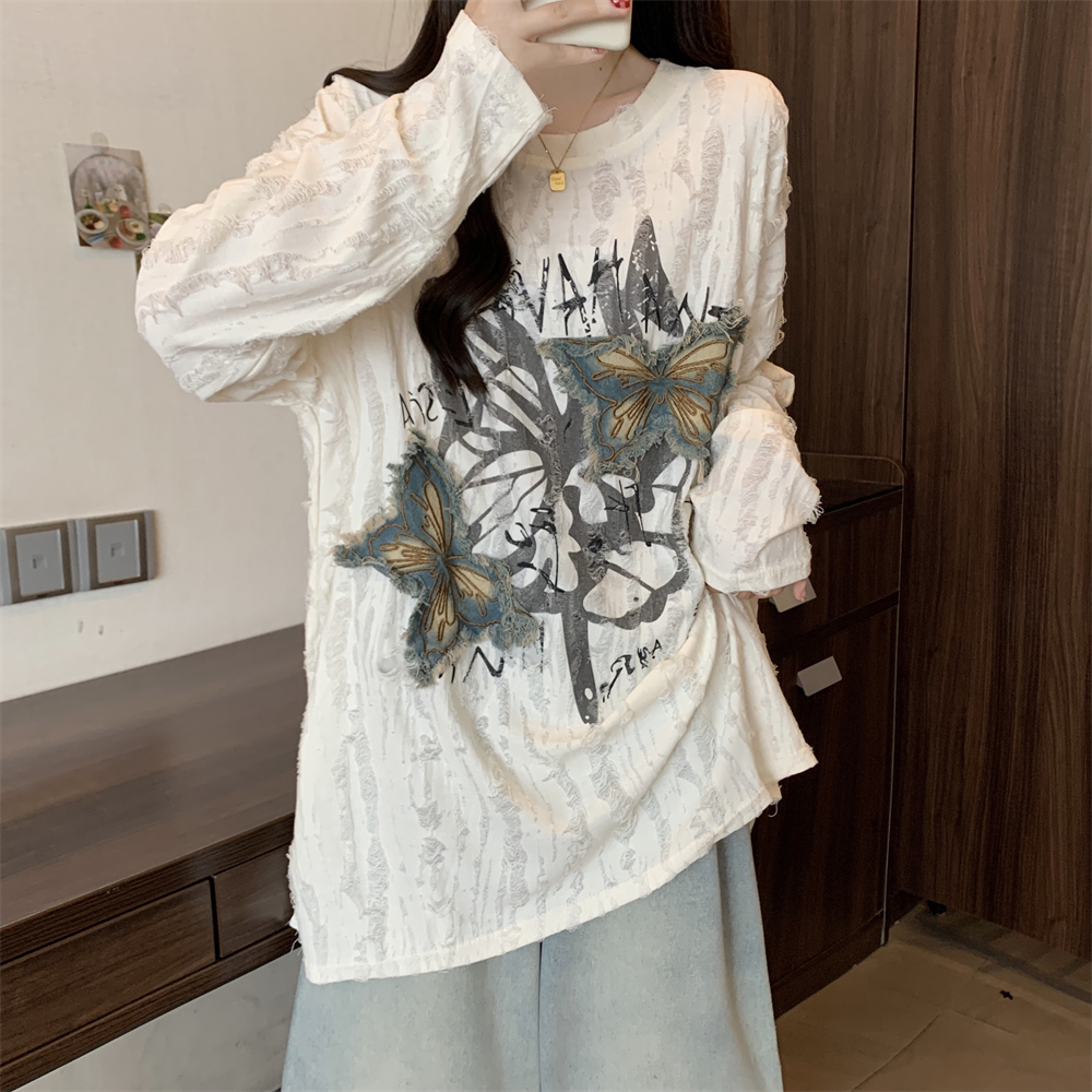 Long sleeve loose T-shirt letters autumn tops for women