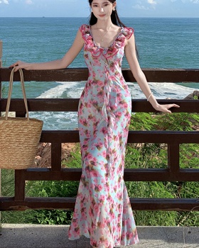 Floral summer long dress vacation dress for women