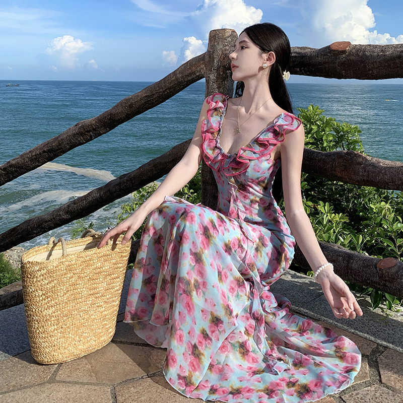 Floral summer long dress vacation dress for women