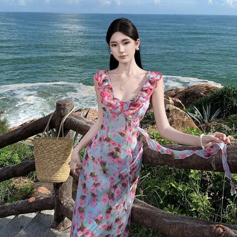 Floral summer long dress vacation dress for women