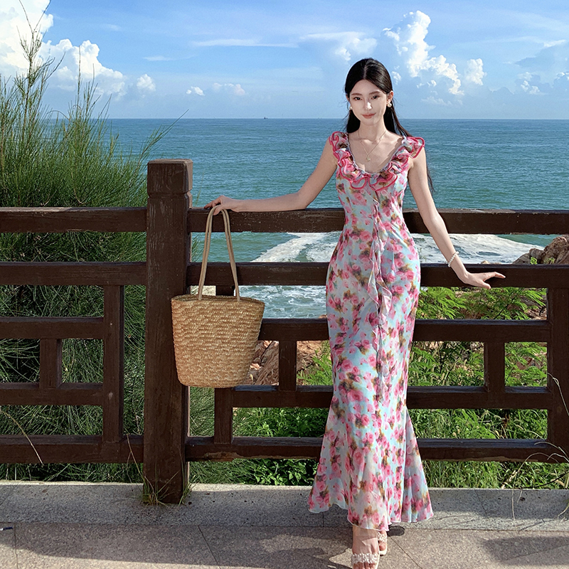 Floral summer long dress vacation dress for women