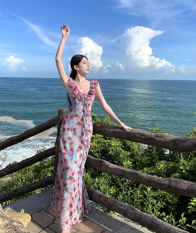 Floral summer long dress vacation dress for women