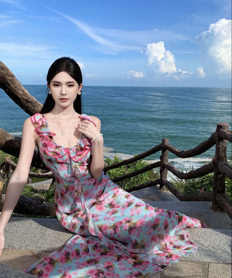 Floral summer long dress vacation dress for women