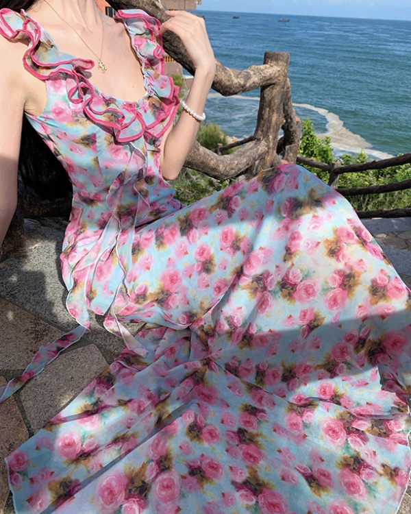 Floral summer long dress vacation dress for women