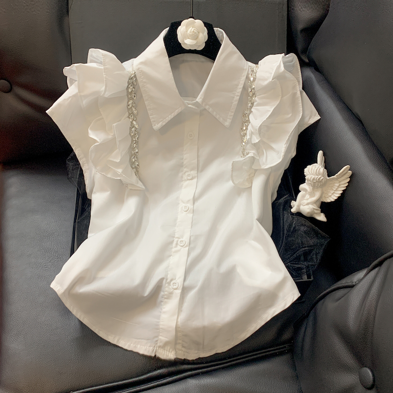 White rhinestone tops France style shirt for women