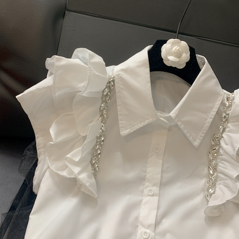 White rhinestone tops France style shirt for women