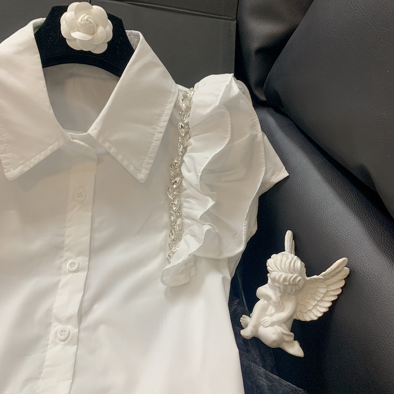 White rhinestone tops France style shirt for women