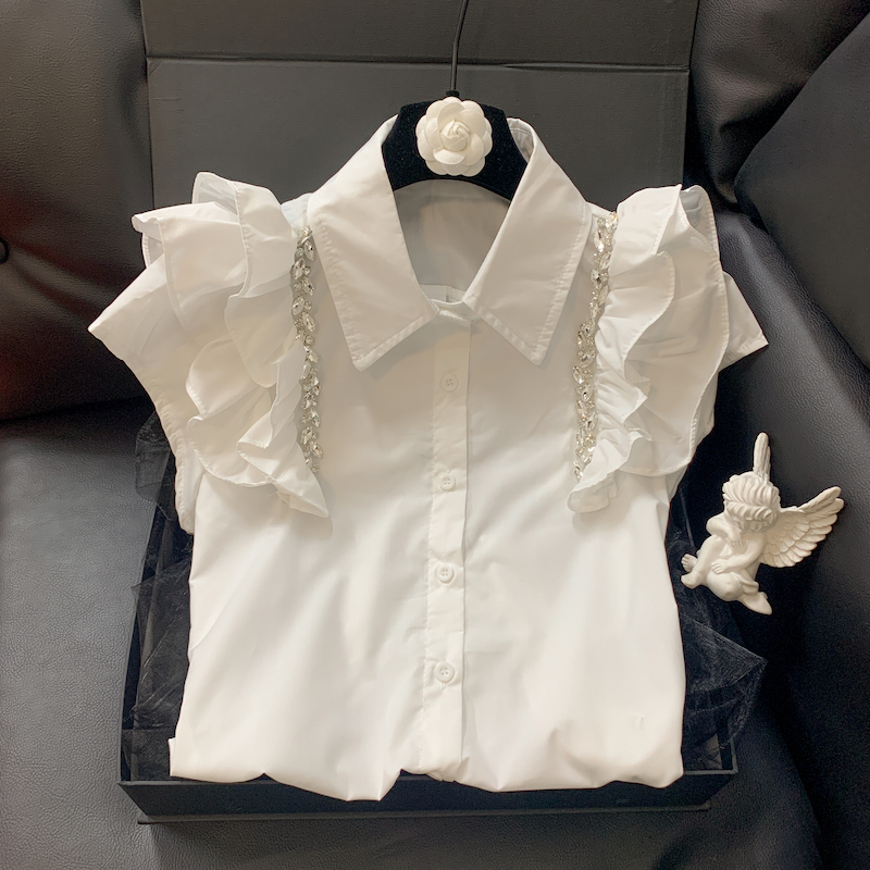 White rhinestone tops France style shirt for women