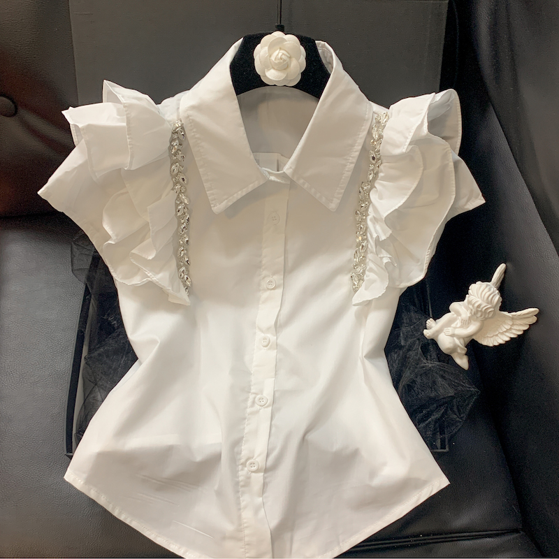 White rhinestone tops France style shirt for women