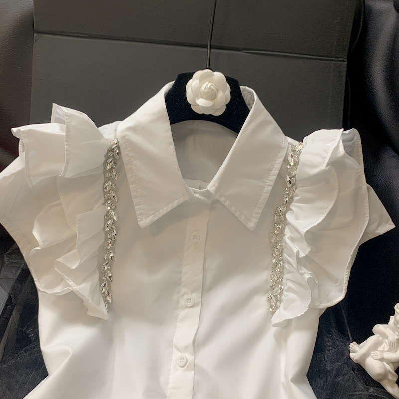 White rhinestone tops France style shirt for women