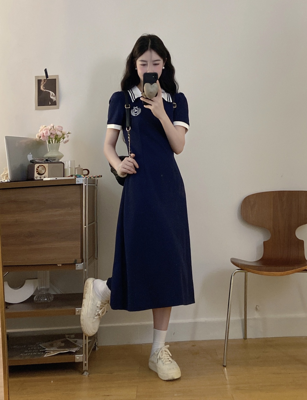 Slim college style simple long summer dress for women