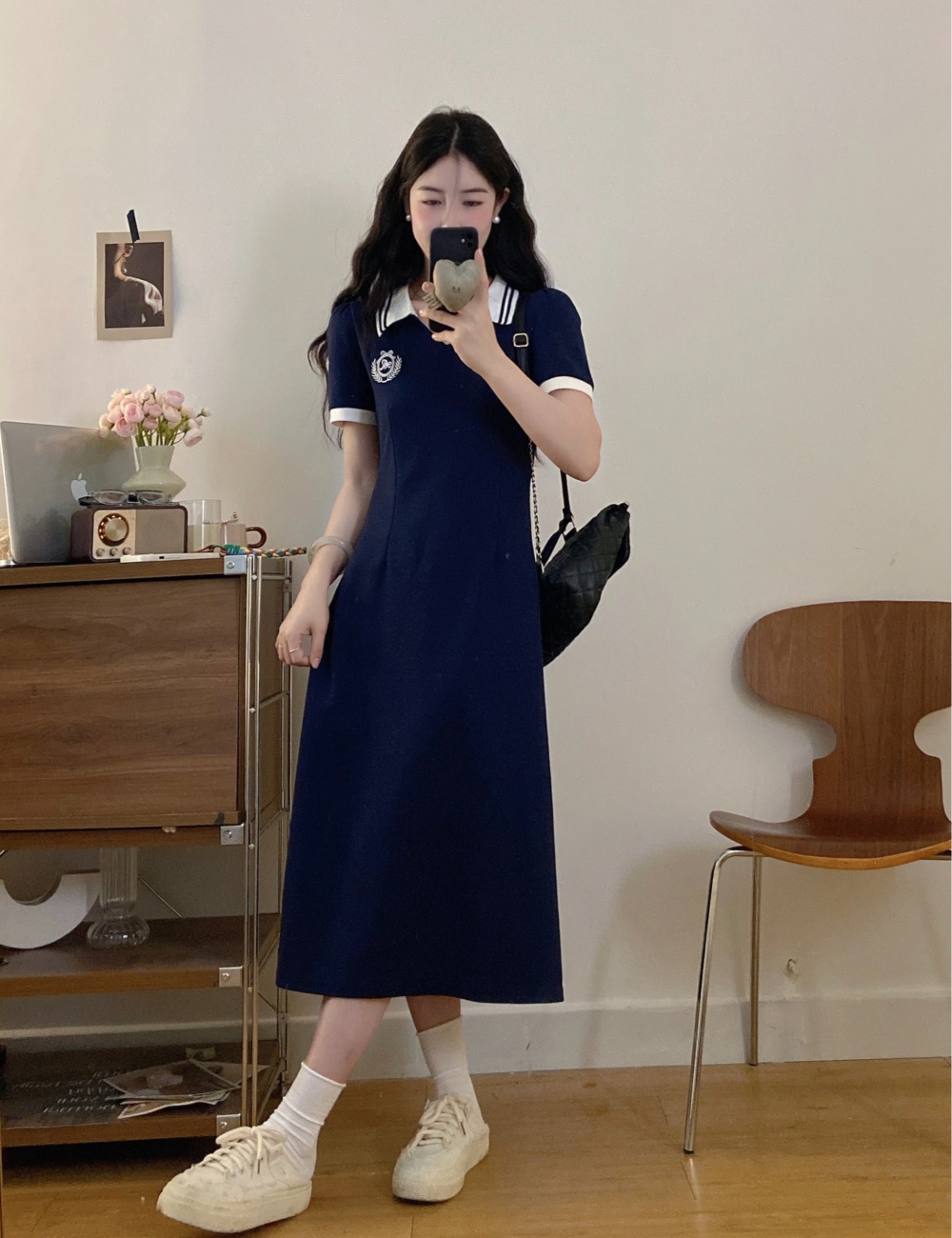 Slim college style simple long summer dress for women