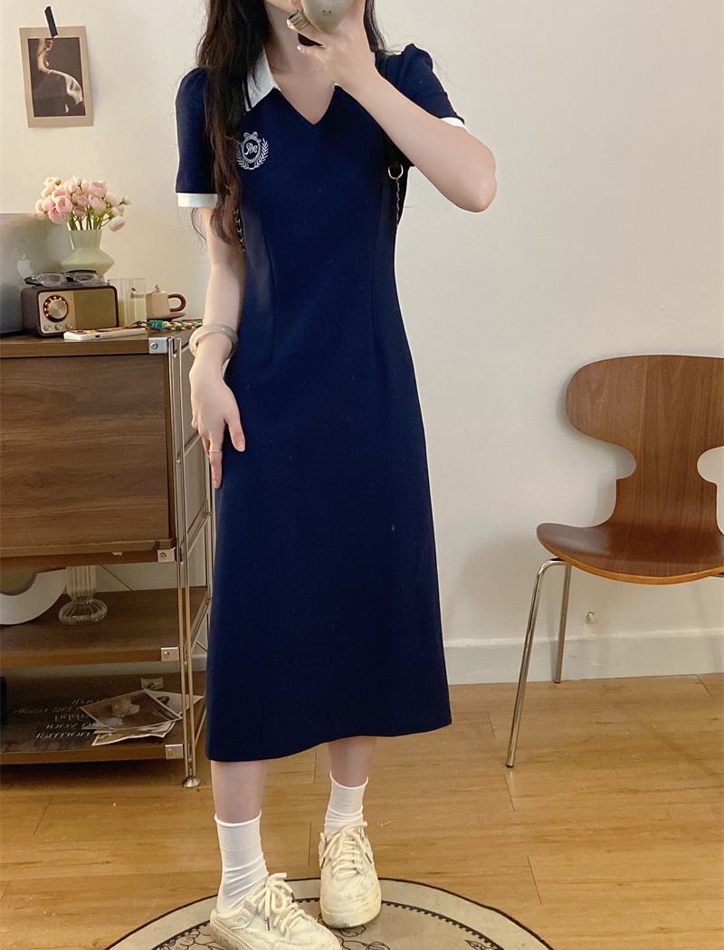 Slim college style simple long summer dress for women