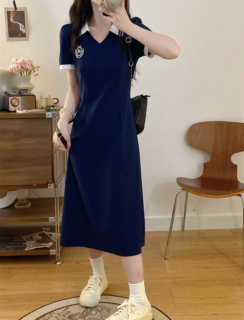 Slim college style simple long summer dress for women