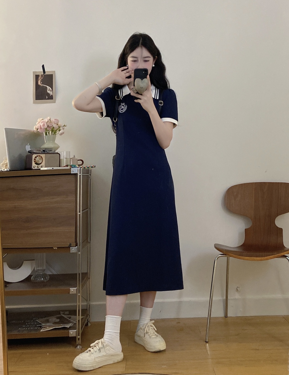 Slim college style simple long summer dress for women