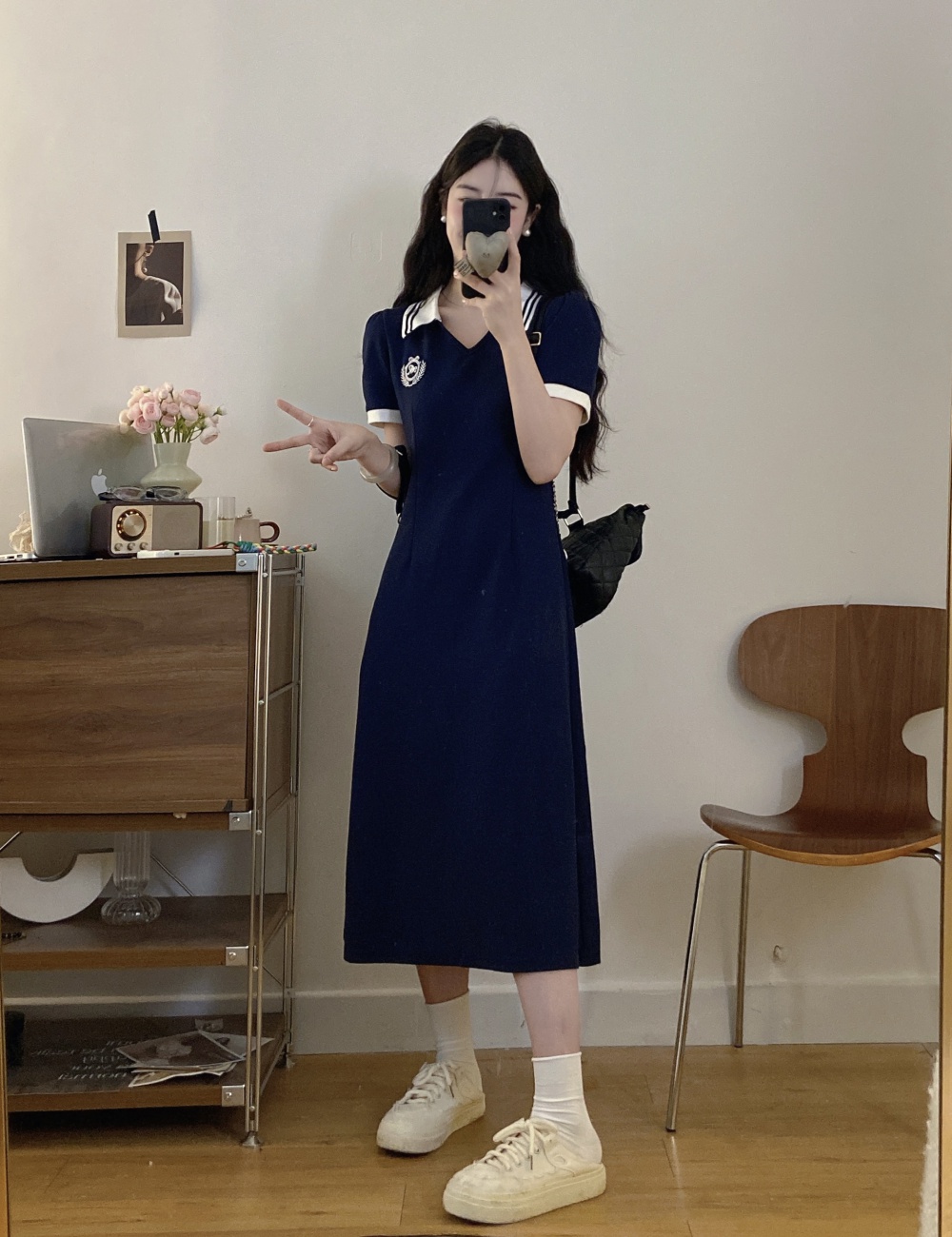 Slim college style simple long summer dress for women