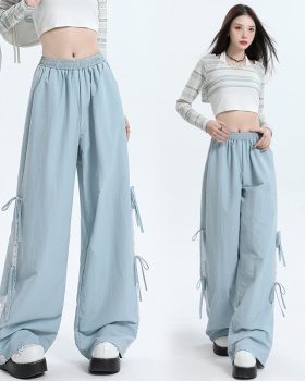 Elastic waist American style all-match lace long pants