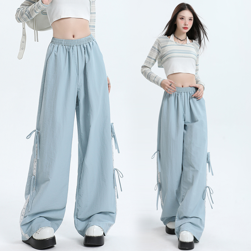 Elastic waist American style all-match lace long pants