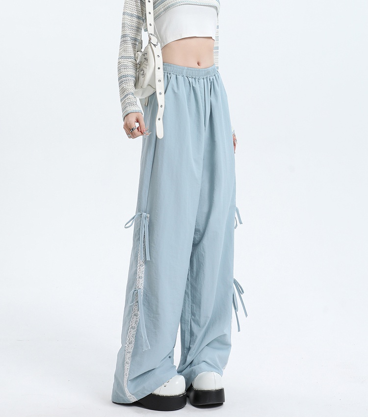 Elastic waist American style all-match lace long pants