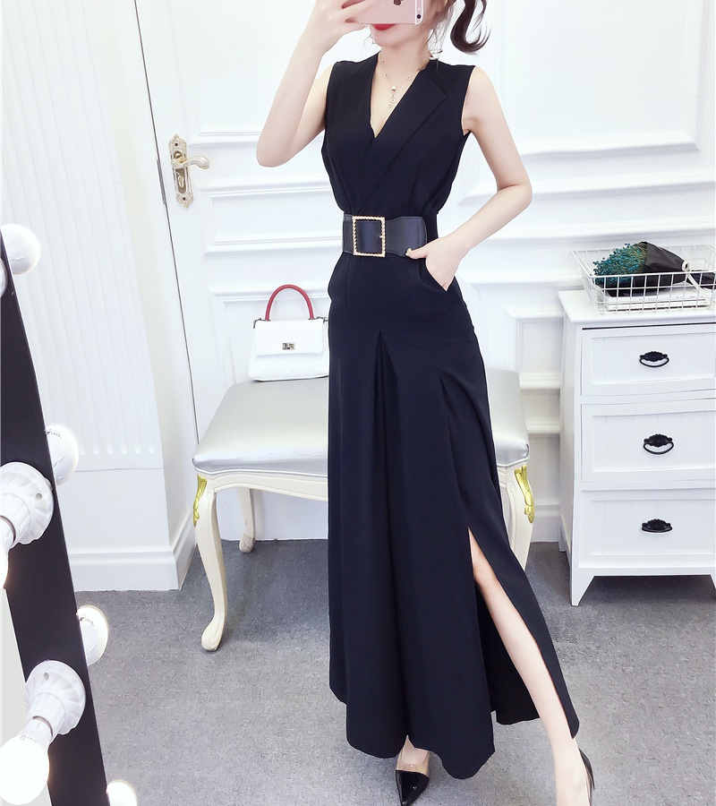 Split wide leg fashion summer temperament jumpsuit