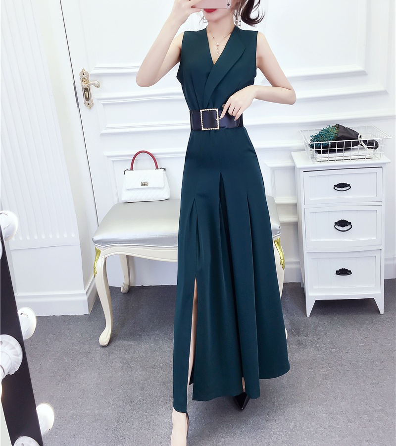 Split wide leg fashion summer temperament jumpsuit