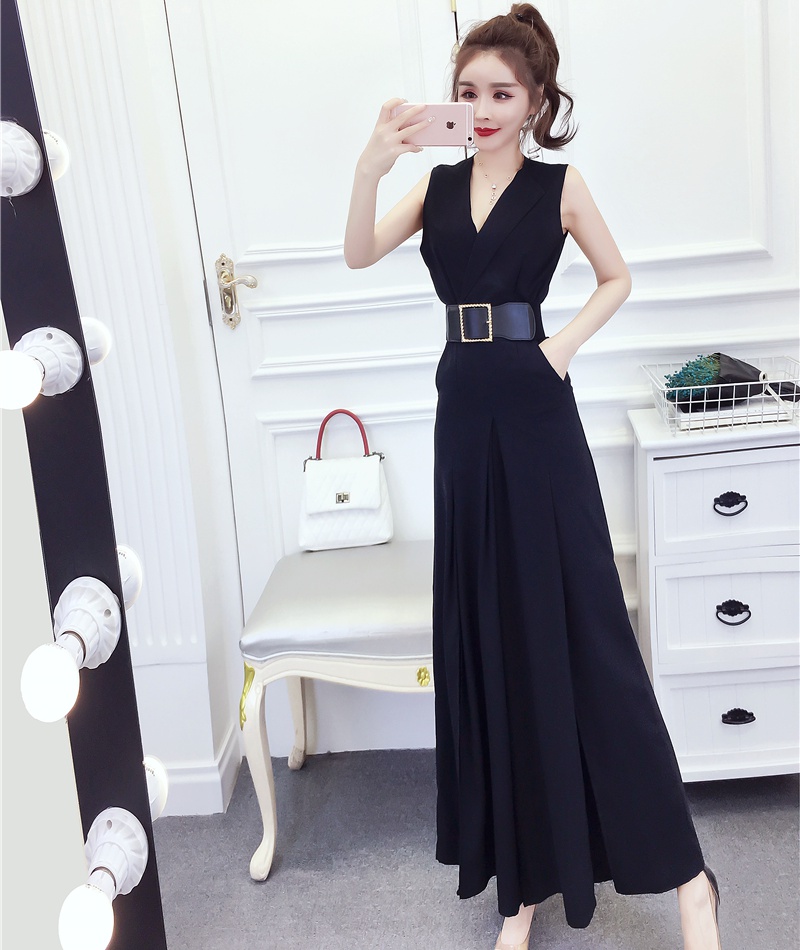 Split wide leg fashion summer temperament jumpsuit