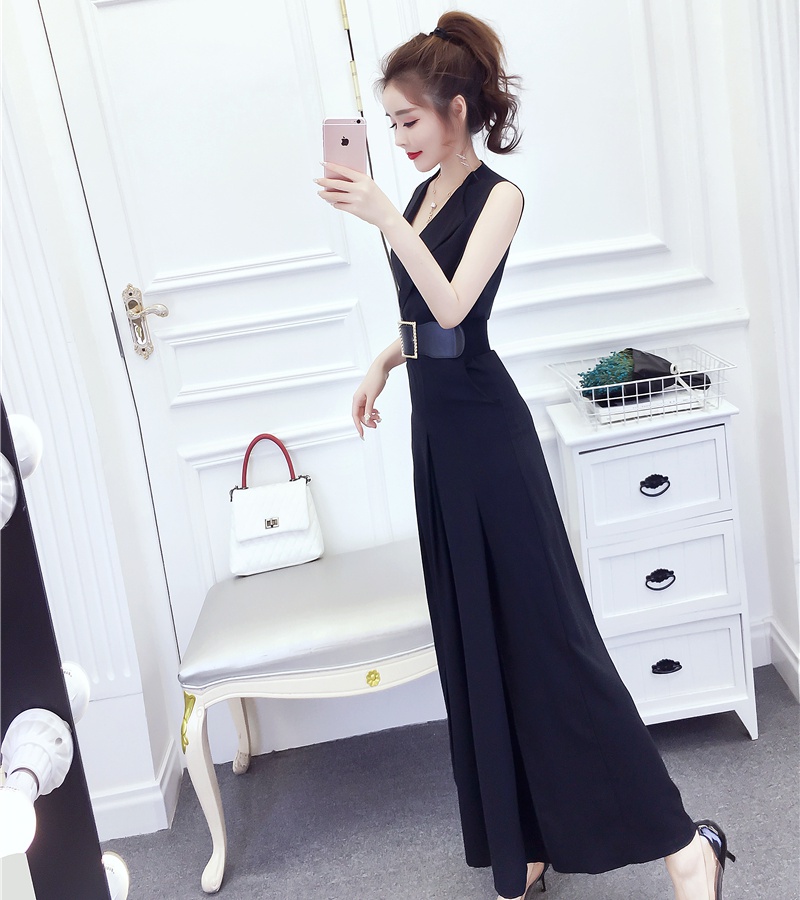 Split wide leg fashion summer temperament jumpsuit