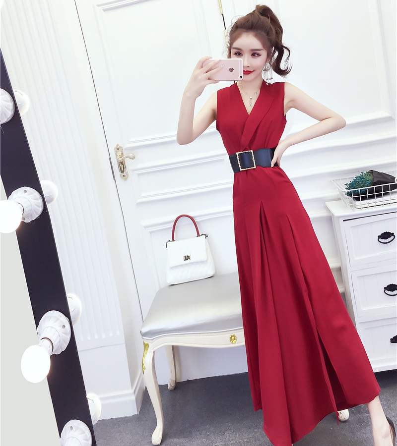 Split wide leg fashion summer temperament jumpsuit