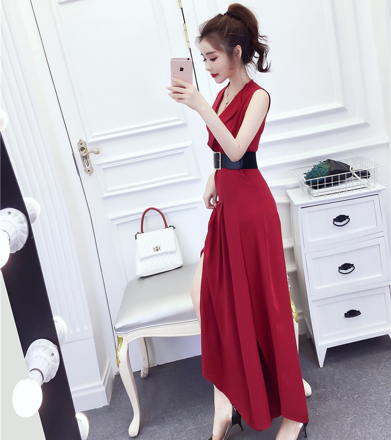 Split wide leg fashion summer temperament jumpsuit