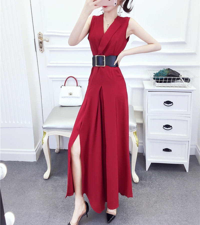 Split wide leg fashion summer temperament jumpsuit