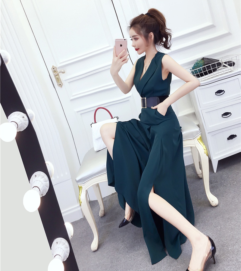 Split wide leg fashion summer temperament jumpsuit