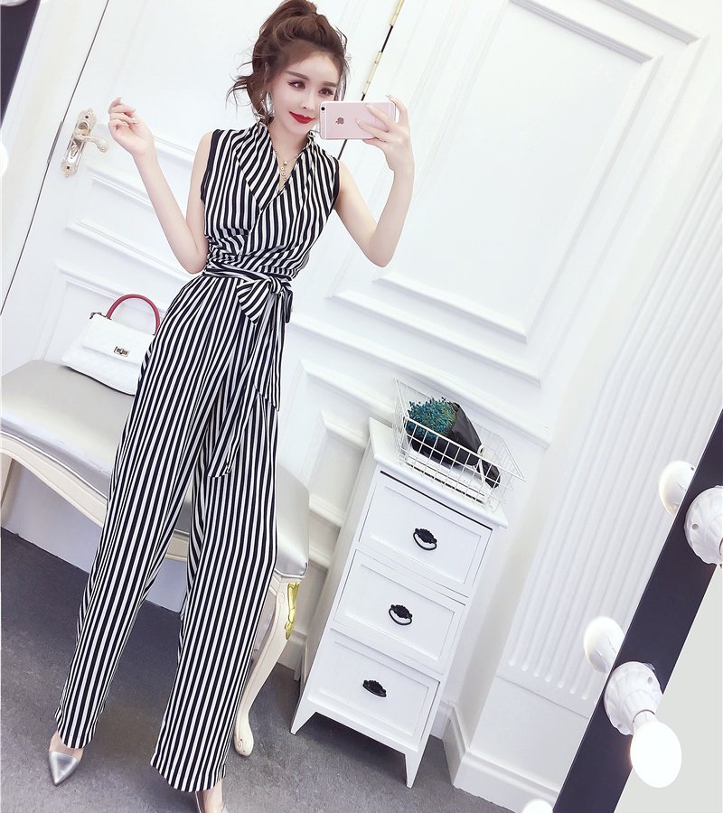 Stripe slim jumpsuit temperament ladies long pants