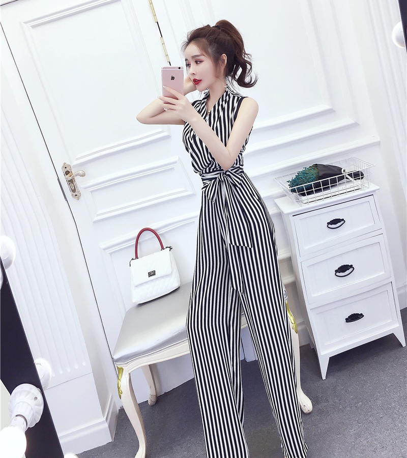 Stripe slim jumpsuit temperament ladies long pants