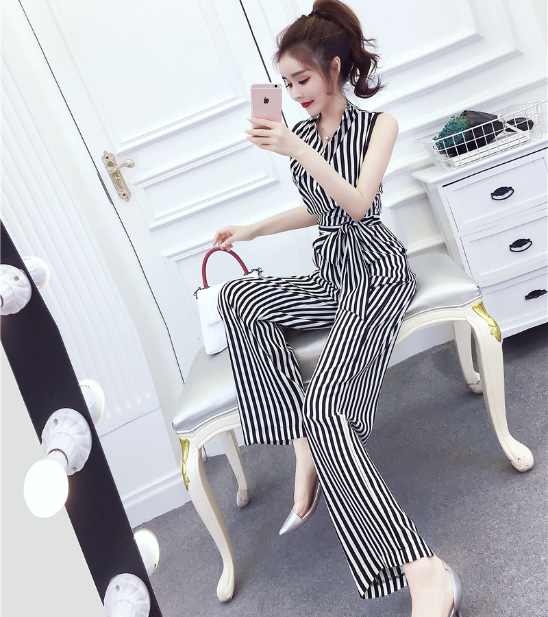 Stripe slim jumpsuit temperament ladies long pants