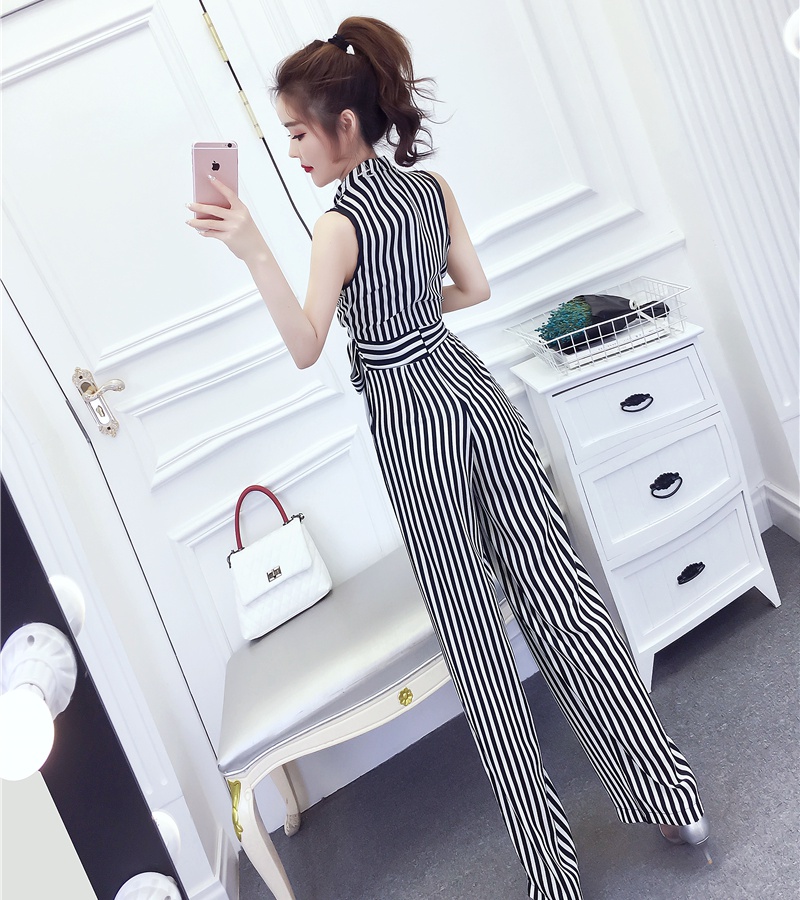 Stripe slim jumpsuit temperament ladies long pants