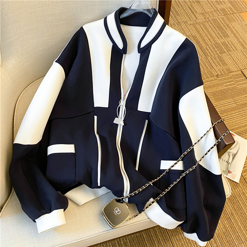 Western style baseball uniforms cstand collar jacket for women