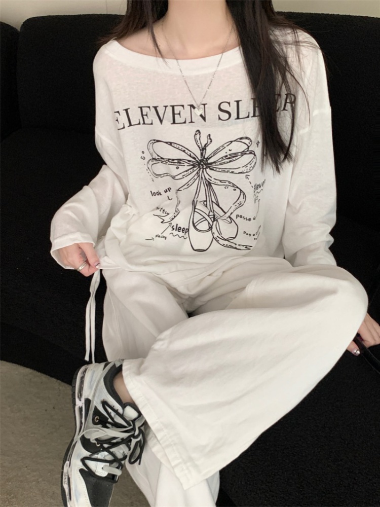 Long sleeve loose smock thin printing tops for women