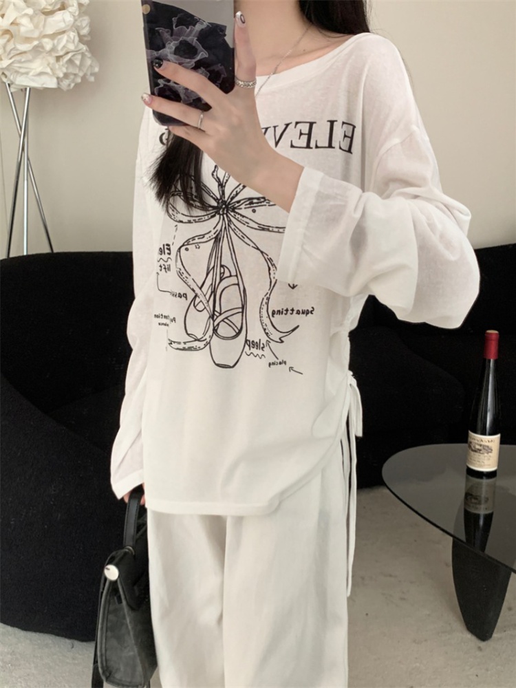 Long sleeve loose smock thin printing tops for women